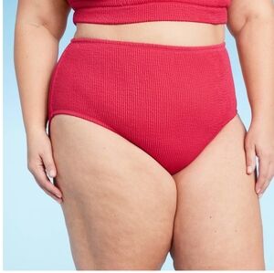 Women's Pucker High Waist Bikini Bottom - Kona Sol Berry Red 2X